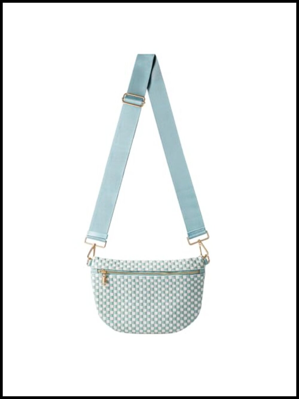 Woven Checkered Crossbody Bag Vegan Leather Adjustable Strap